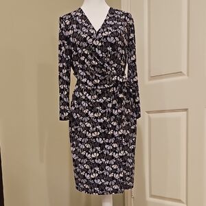 Anne Klein Black and White Floral Long Sleeve Dress